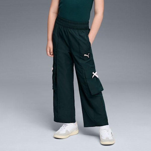 Bow Society Big Kids' Wide Leg Cargo Pants, GREEN TERRAIN, extralarge