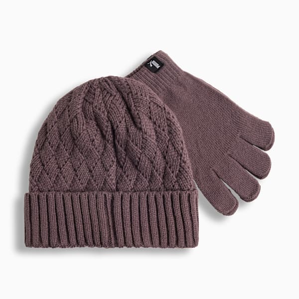 Stone Beanie Glove Set Youth, PURPLE/BROWN, extralarge