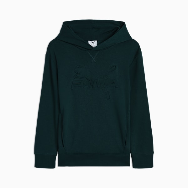 PUMA Essentials Embossed Big Kids' Cotton Fleece Hoodie, GREEN TERRAIN, extralarge