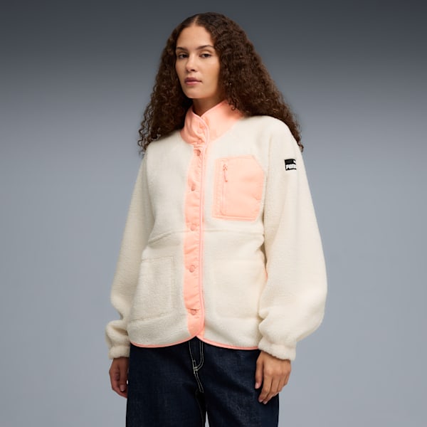 Polar Fleece Women's Sherpa Jacket, CREAM/GREEN, extralarge