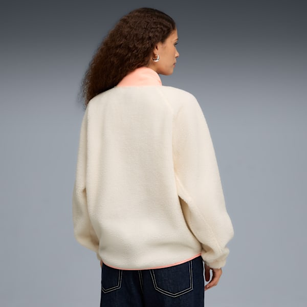 Polar Fleece Women's Sherpa Jacket, CREAM/GREEN, extralarge