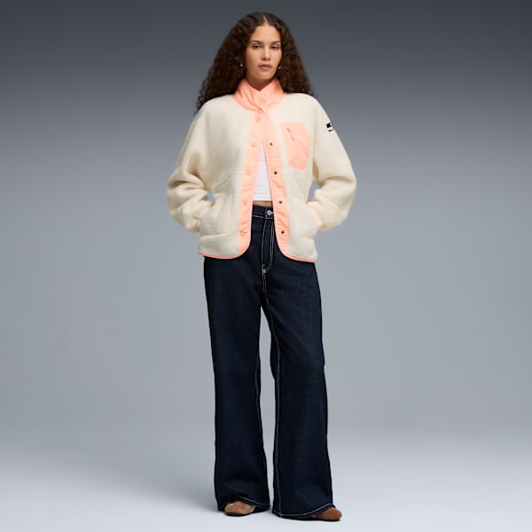 Polar Fleece Women's Sherpa Jacket, CREAM/GREEN, extralarge