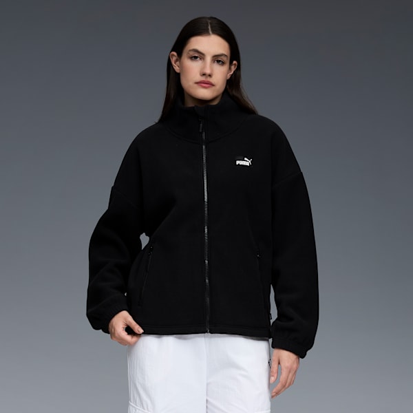 Chamarra de tejido polar para mujer, BLACK, extralarge