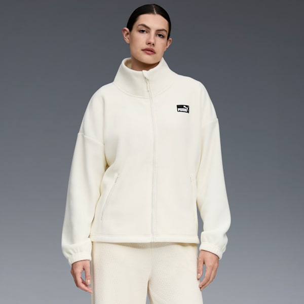 Chamarra de tejido polar para mujer, CREAM/GREEN, extralarge