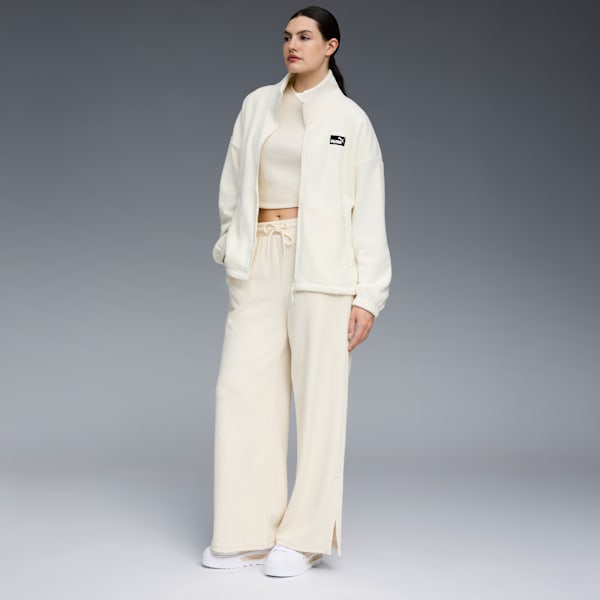 Chamarra de tejido polar para mujer, CREAM/GREEN, extralarge
