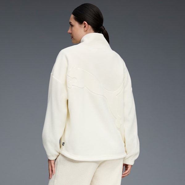 Chamarra de tejido polar para mujer, CREAM/GREEN, extralarge