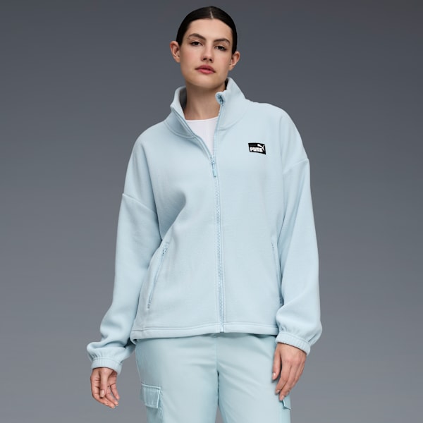 Chamarra de tejido polar para mujer, BABY BLUE, extralarge