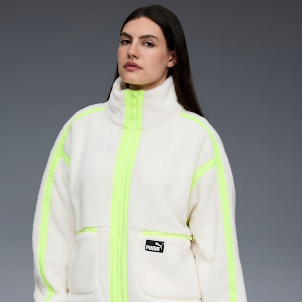 Sherpa Fleece Jacket W/ Wove Women, CREAM/GREEN, extralarge