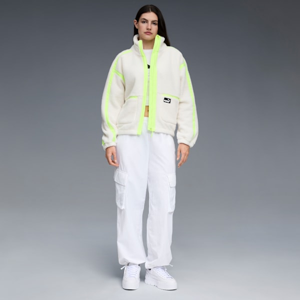 Sherpa Fleece Jacket W/ Wove Women, CREAM/GREEN, extralarge