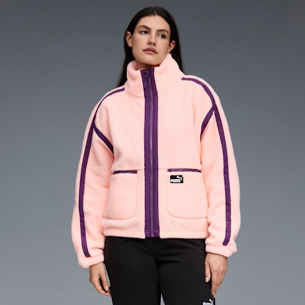 Sherpa Fleece Jacket W/ Wove Women, BRIGHT PINK, extralarge
