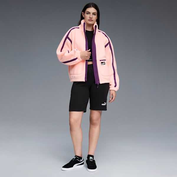 Sherpa Fleece Jacket W/ Wove Women, BRIGHT PINK, extralarge