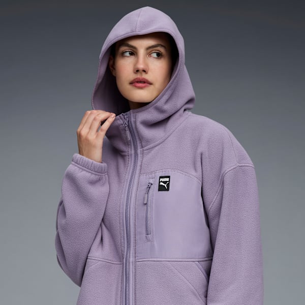 Polar Fleece Hooded Jacket Women, PURPLE/BROWN, extralarge