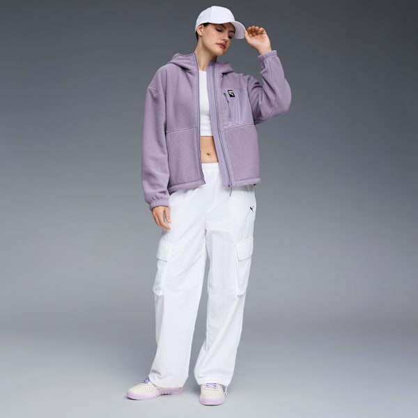 Polar Fleece Hooded Jacket Women, PURPLE/BROWN, extralarge