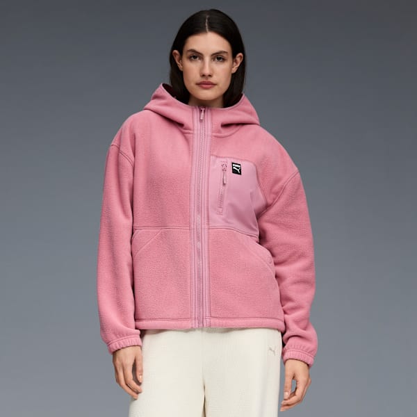 Polar Fleece Hooded Jacket Women, DARK PINK, extralarge