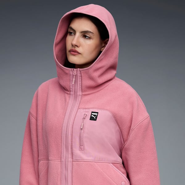 Polar Fleece Hooded Jacket Women, DARK PINK, extralarge