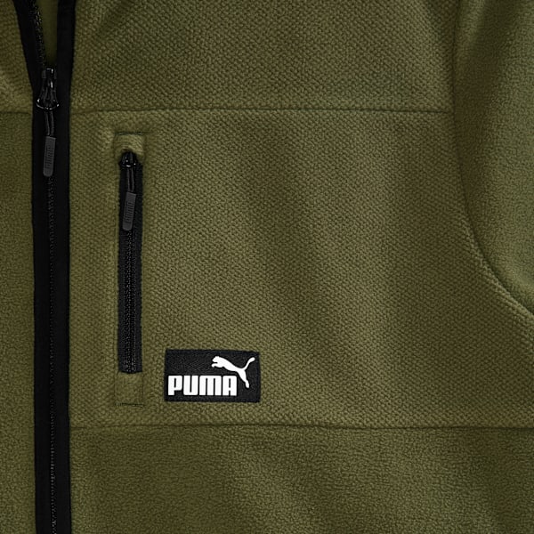 Polar Fleece Color Blocked Jacket Men, GREEN/BROWN, extralarge