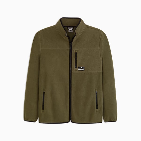Polar Fleece Color Blocked Jacket Men, GREEN/BROWN, extralarge