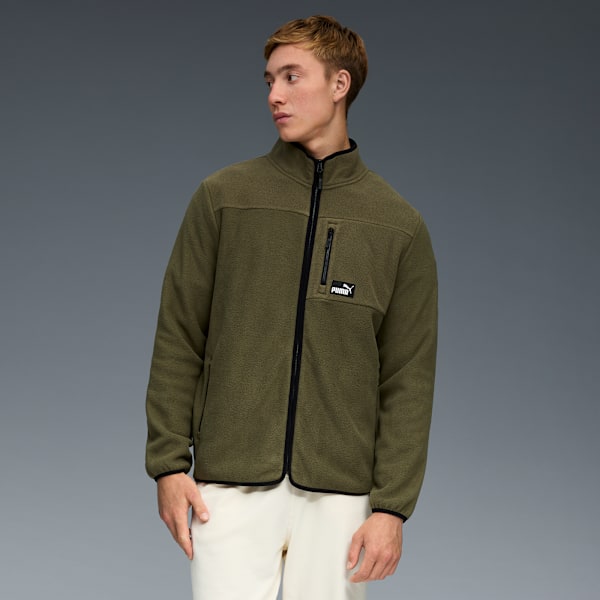 Polar Fleece Color Blocked Jacket Men, GREEN/BROWN, extralarge