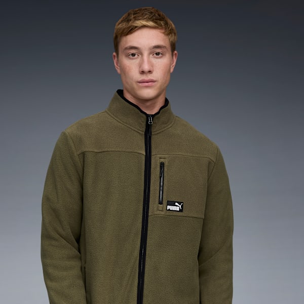 Polar Fleece Color Blocked Jacket Men, GREEN/BROWN, extralarge
