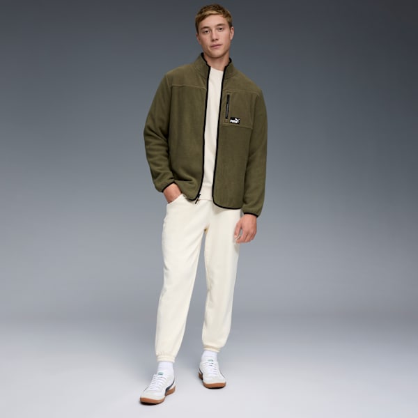 Polar Fleece Color Blocked Jacket Men, GREEN/BROWN, extralarge