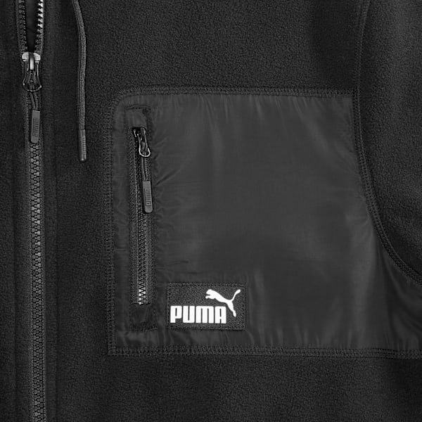 Chamarra de tejido polar con trama para hombre, BLACK, extralarge