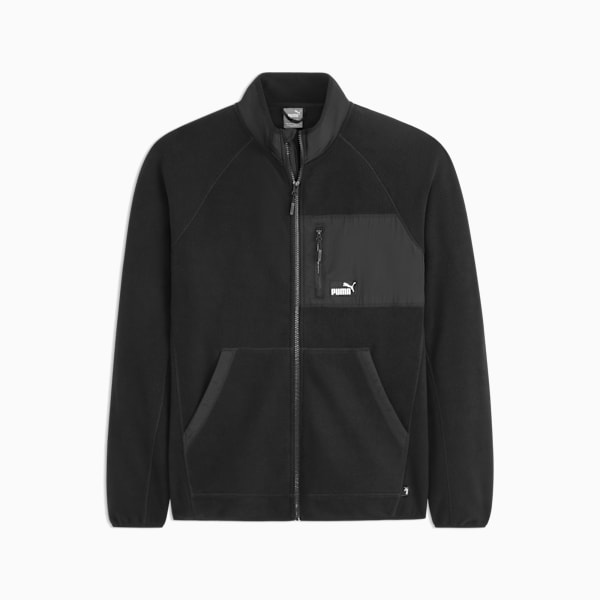 Polar Fleece Jacket With Woven Men, BLACK, extralarge