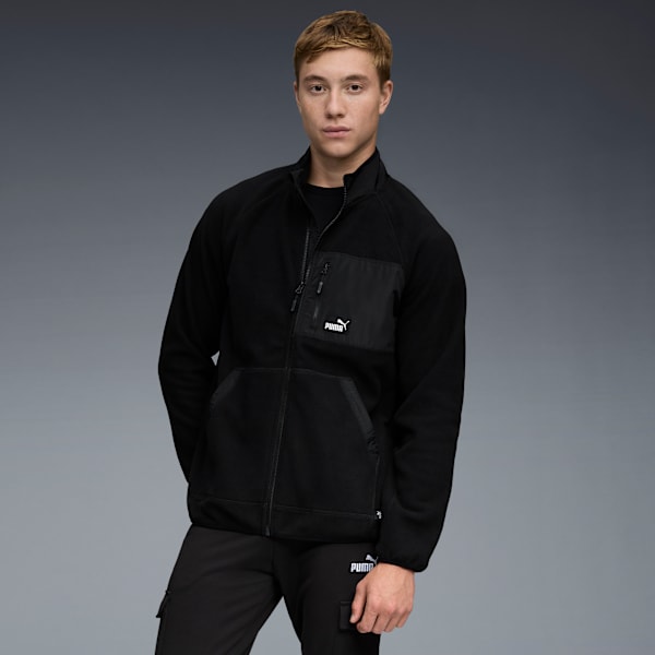 Polar Fleece Jacket With Woven Men, BLACK, extralarge