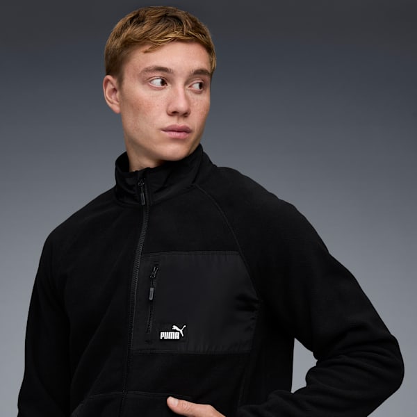 Polar Fleece Jacket With Woven Men, BLACK, extralarge