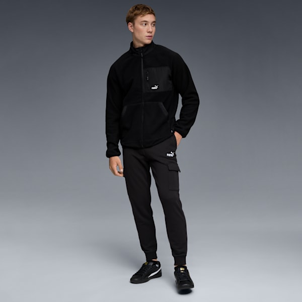Polar Fleece Jacket With Woven Men, BLACK, extralarge
