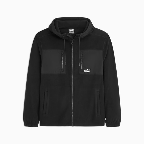 Polar Fleece Hooded Jacket Men, BLACK, extralarge