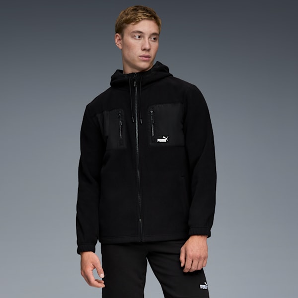 Polar Fleece Hooded Jacket Men, BLACK, extralarge