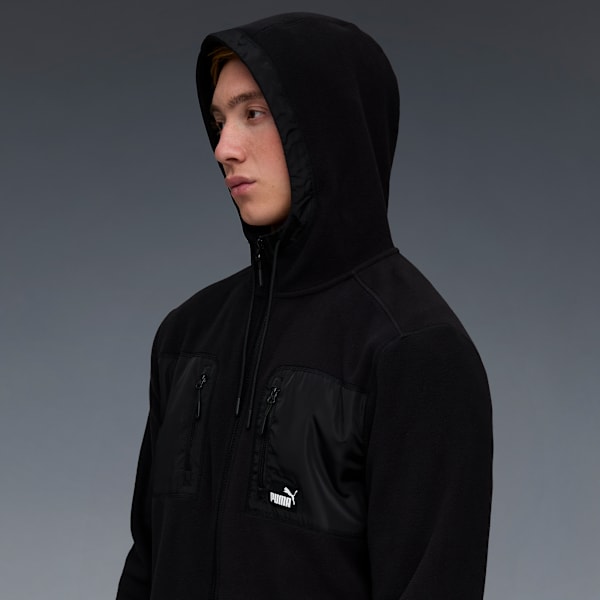 Polar Fleece Hooded Jacket Men, BLACK, extralarge