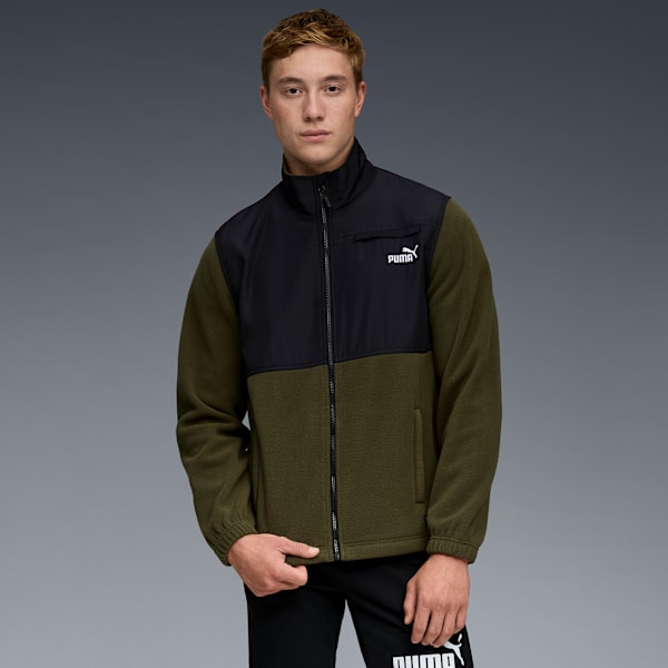 Polar Fleece Jacket W/ Woven Men, GREEN/BROWN, extralarge