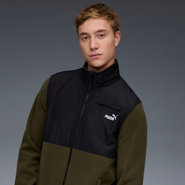 Polar Fleece Jacket W/ Woven Men, GREEN/BROWN, extralarge