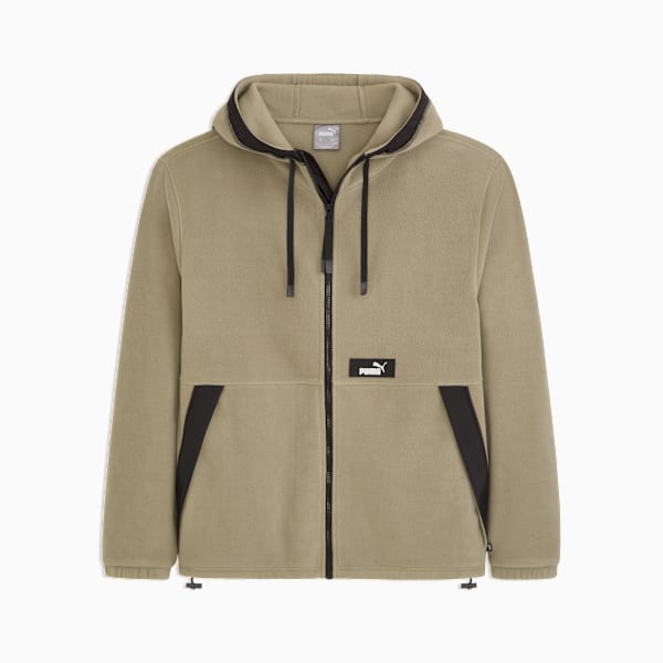 Chamarra de tejido polar con capucha para hombre, LT BROWN, extralarge