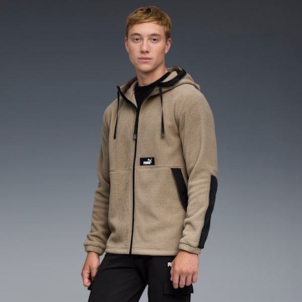 Hooded Polar Fleece Jacket Men, LT BROWN, extralarge