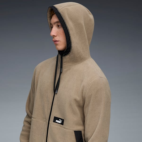 Hooded Polar Fleece Jacket Men, LT BROWN, extralarge