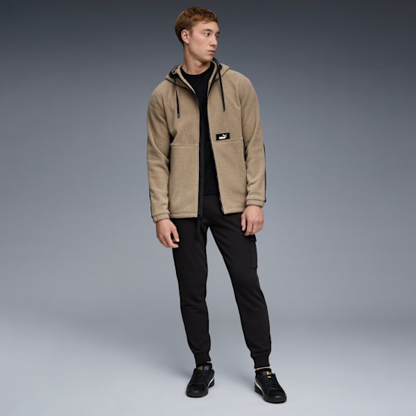 Hooded Polar Fleece Jacket Men, LT BROWN, extralarge