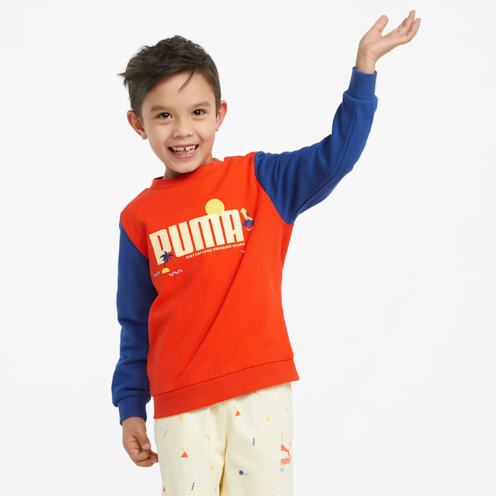 PUMA x TINY Colourblocked Crew Kids' Sweatshirt, Cherry Tomato