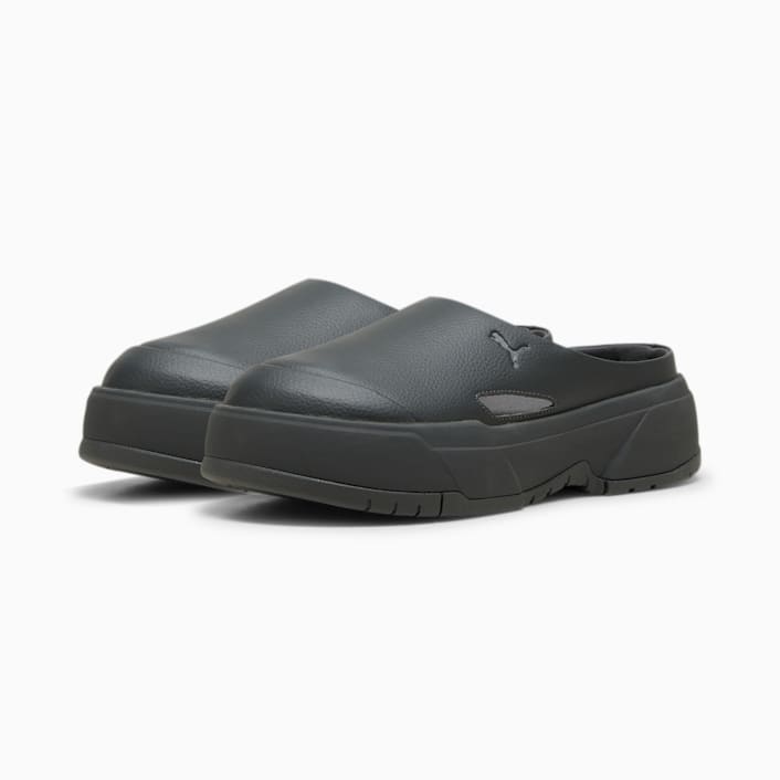 Puma black platform slides sale