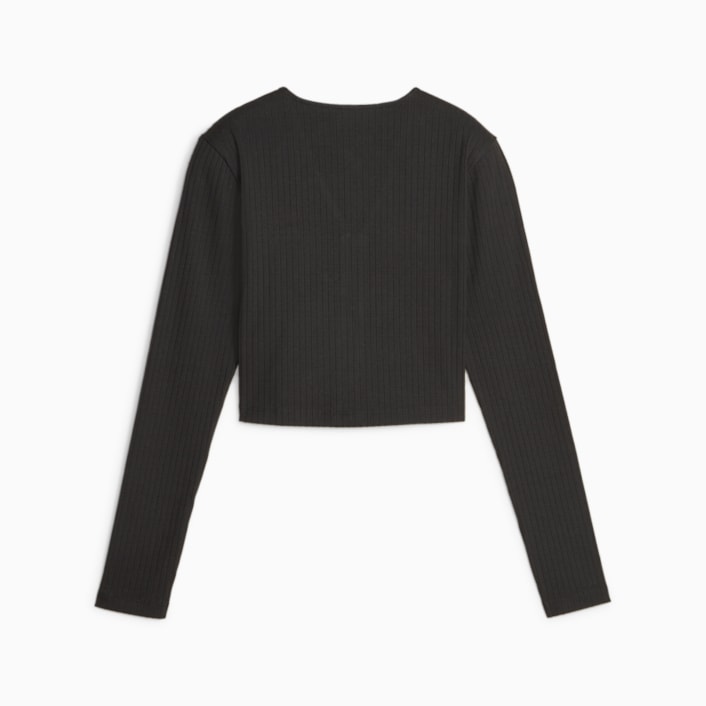 Cotton Ribbed Long Sleeve Top - Black