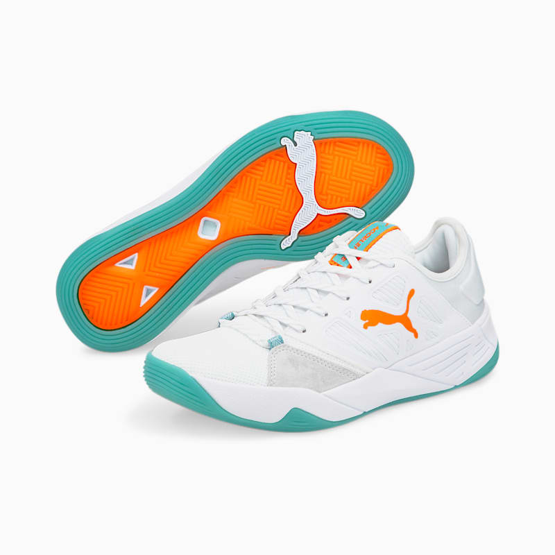 Accelerate Turbo Nitro W+ Women's Handball Shoes, Puma White-Neon Citrus-Nimbus Cloud-Porcelain