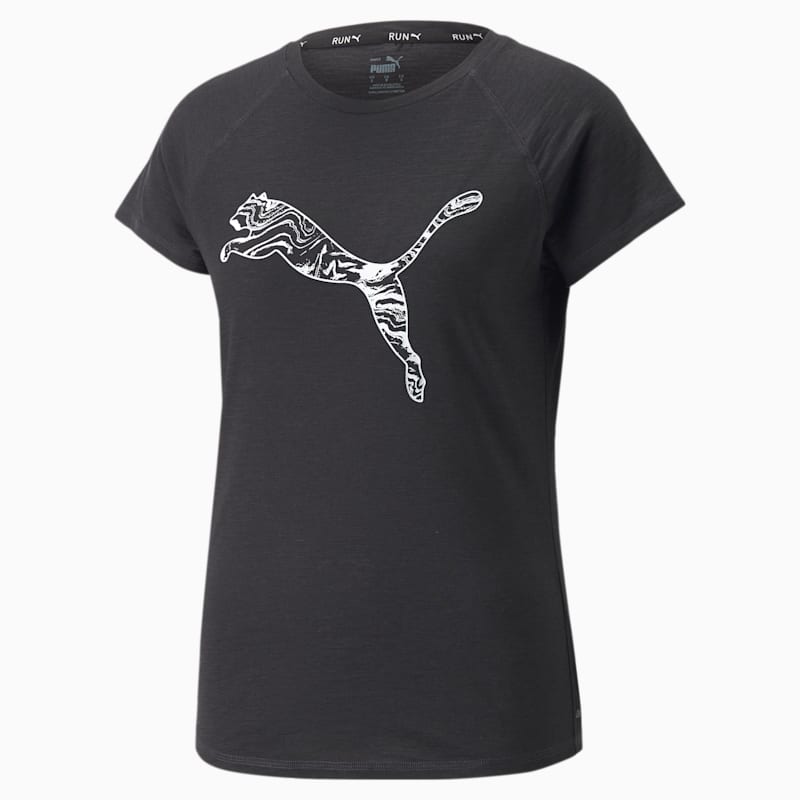 Run Logo Short Sleeve Running Tee Women, Puma Black-Platinum Gray