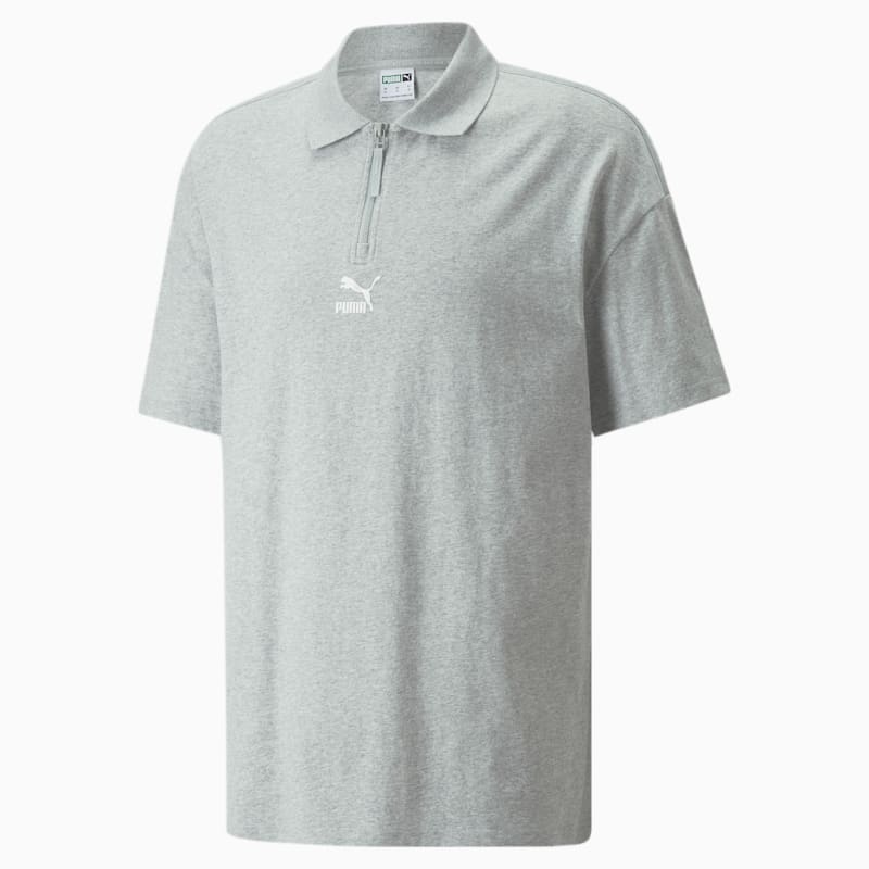Classics Boxy Zip Men's Polo Shirt, Light Gray Heather