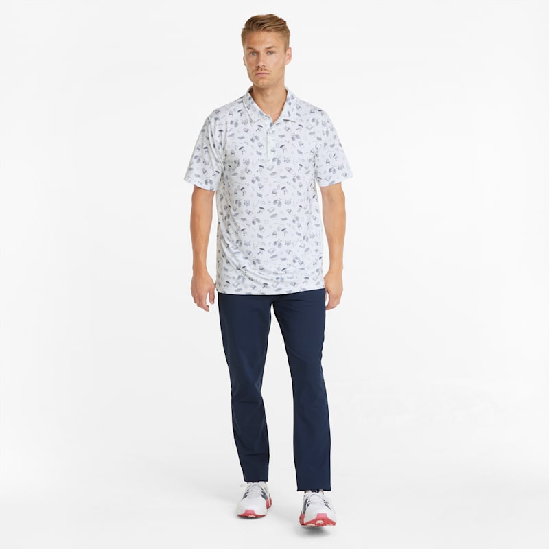 Volition Block Party Men's Golf Polo Shirt, Bright White-Navy Blazer