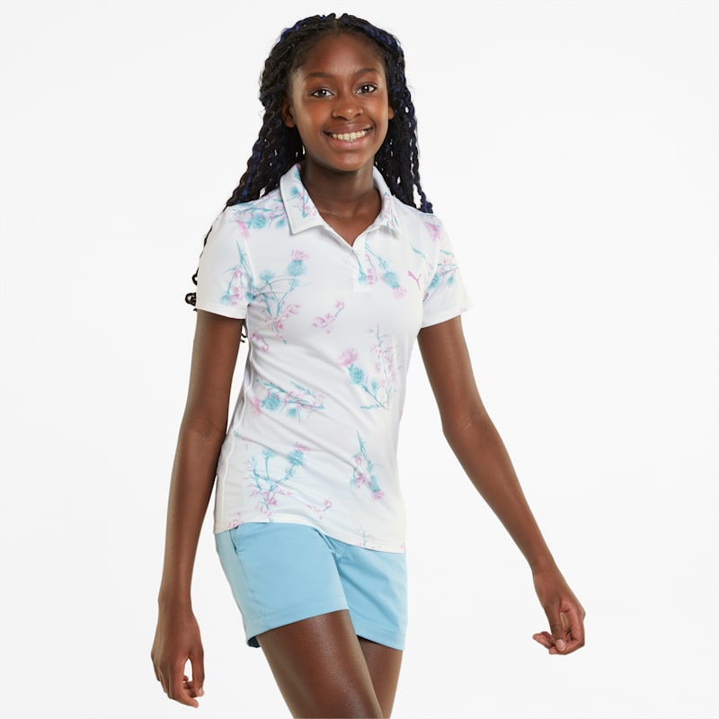Mattr Lowlands Golf Polo Shirt Youth, Bright White-Mauve Pop