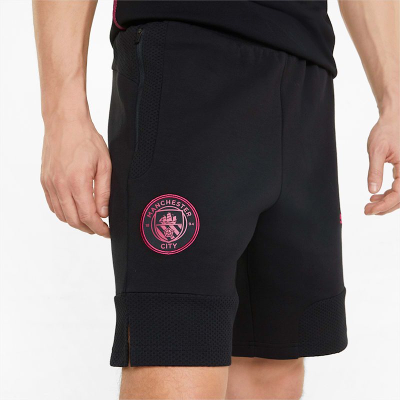 Man City Casuals Men's Football Sweat Shorts, Cotton Black-Beetroot Purple