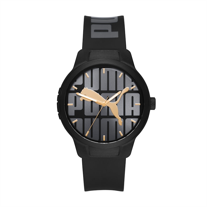 PUMA Reset V2 Three-Hand Black Polyurethane Watch, Black