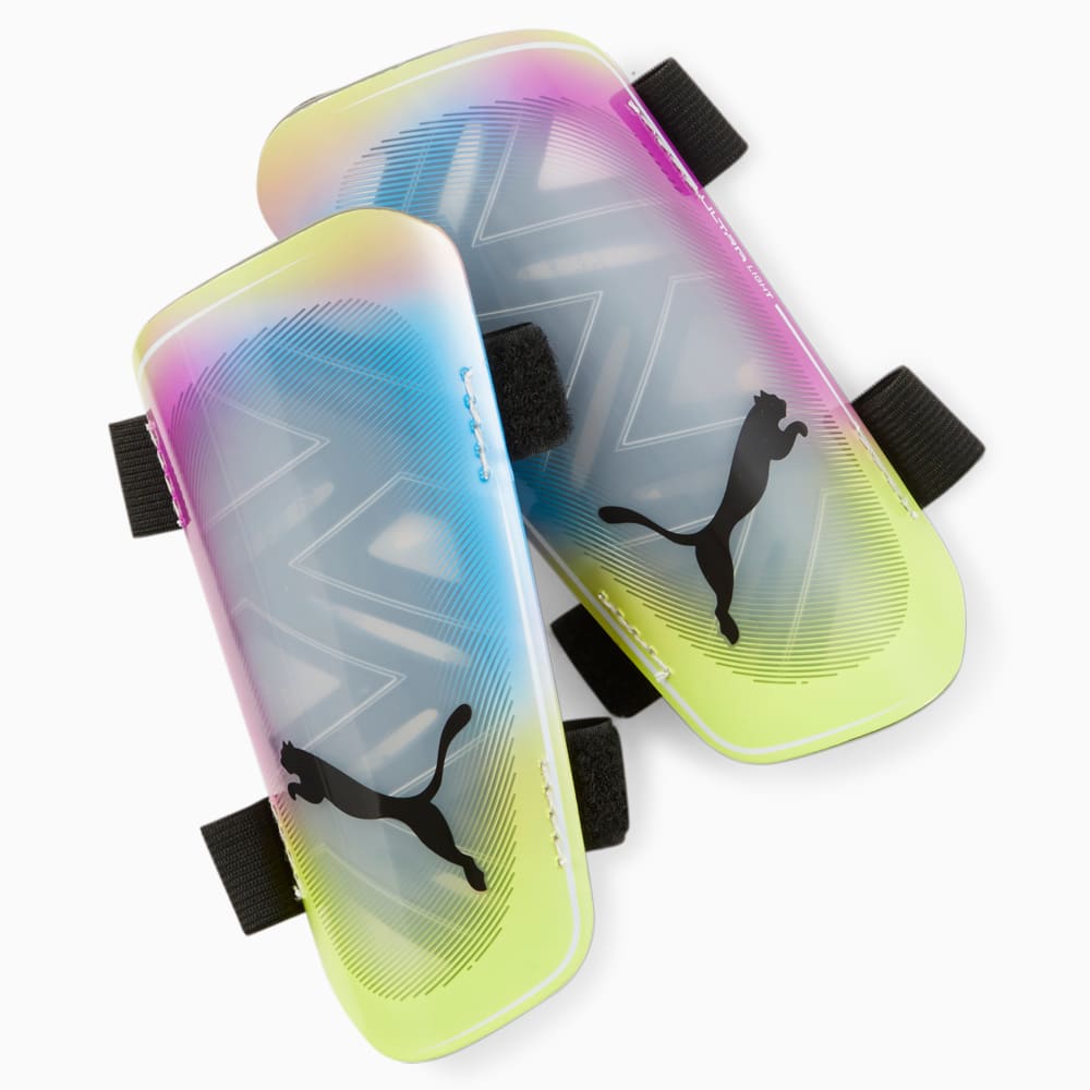 Изображение Puma Футбольные щитки ULTRA Light Strap Football Shin Guards #1: Puma White-Puma Black-Ocean Dive-Deep Orchid-Yellow Alert