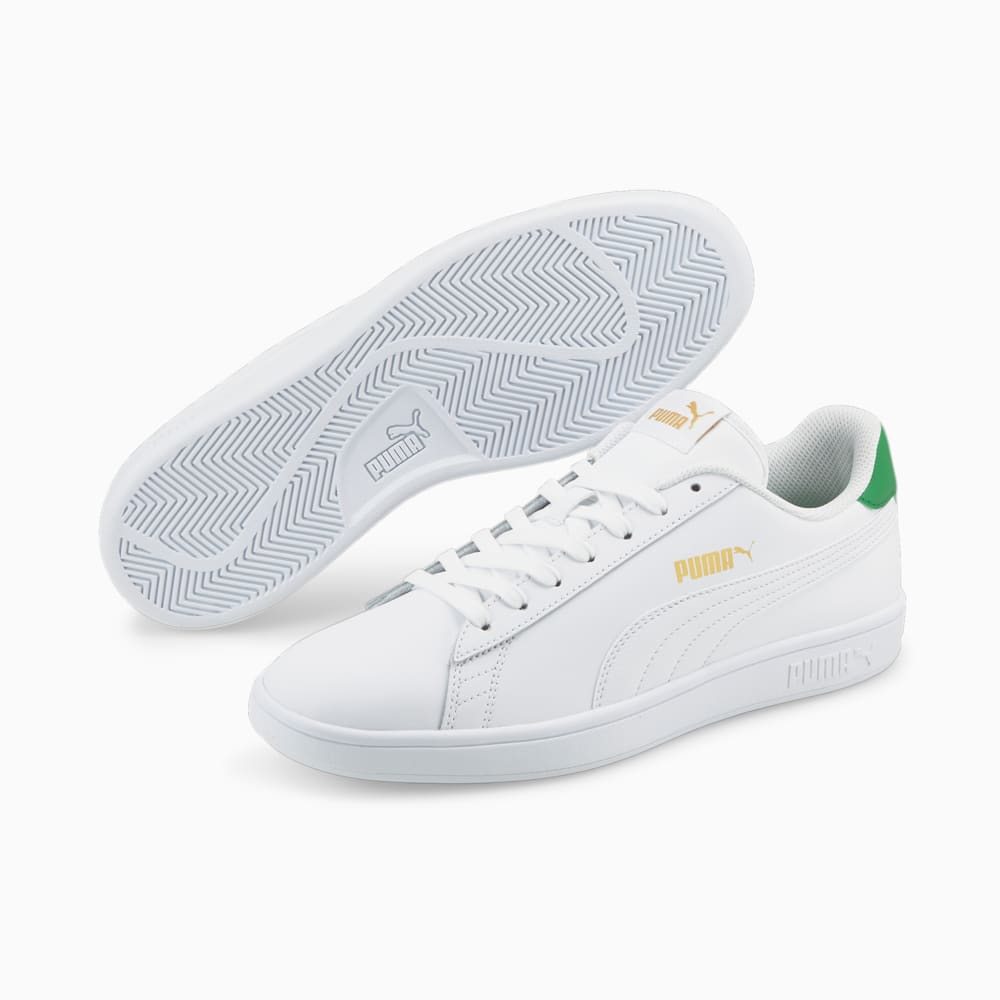 Изображение Puma Кеды Puma Smash v2 L #2: Puma White-Puma White-Amazon Green-Puma Team Gold